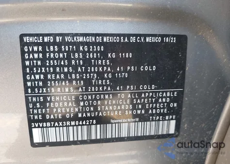 2024 Volkswagen Tiguan 2.0T Se R-Line Black из США, поврежденный, VIN 3VV8B7AX3RM044278